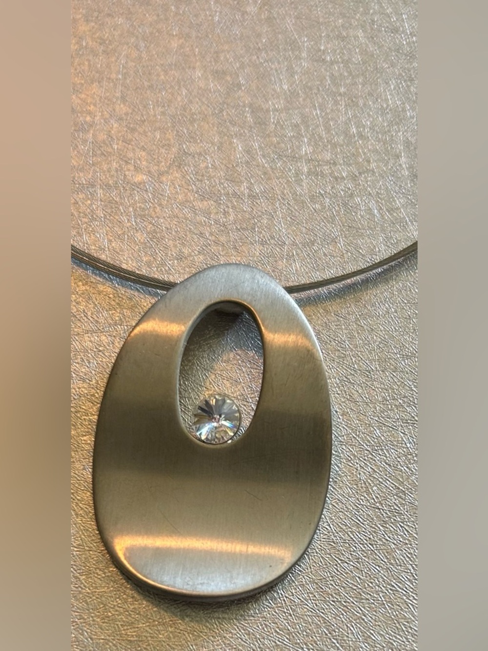 Minimalist Silver-Tone Pendant Necklace with Clear Crystal Accent - Picture 2 of 4